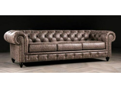 Mens Club Chesterfield Sofa Bank Leder Bekleding Driezitter Bruin NIEUW