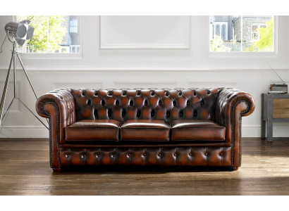 Chesterfield Sofa Beklede Bank 3 Zits Leren Bank Origineel Bruin Banken Sofas