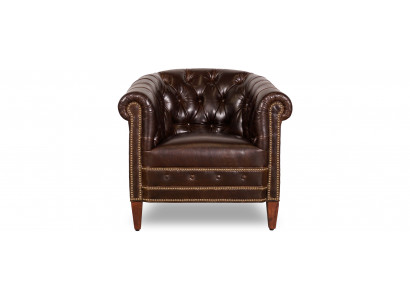 Designer fauteuil 1-zits bruin leer stof luxe club lounge sofa Chesterfield