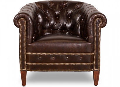 Designer fauteuil 1-zits bruin leer stof luxe club lounge sofa Chesterfield