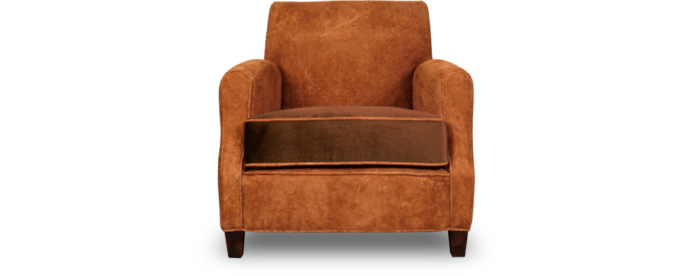 Designer fauteuil 1-zitter leder textiel luxe kussens Chesterfield lichtbruin