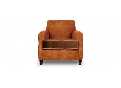 Designer fauteuil 1-zitter leder textiel luxe kussens Chesterfield lichtbruin