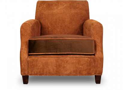 Designer fauteuil 1-zitter leder textiel luxe kussens Chesterfield lichtbruin