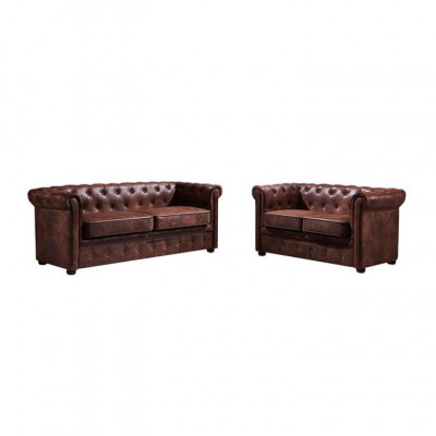Chesterfield Herenclub Sofa Bank Lederen Bekleding Tweezitter Bruin NIEUW jvmoebel ®