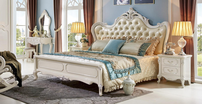 Bed 2x Nachtkastje 3-delig Slaapkamer Set Design Modern Luxe Klassieke Meubels