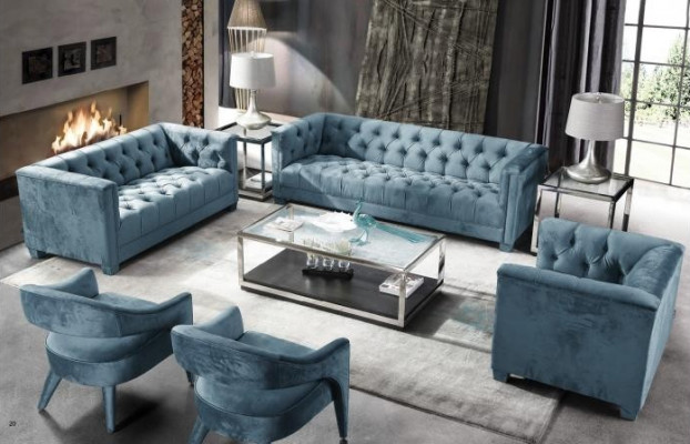 Turkis Samt Fluwelen Bank # Chesterfield Luxe Meubels # Engelse Bank jvmoebel ®