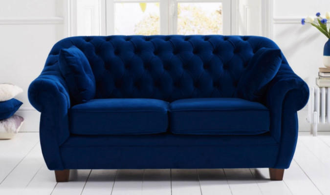 jvmoebel ® - Textiel Sofa Bank - Blauwe Bekleding Tweezitsbank Set Driezitsbank
