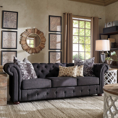 jvmoebel ® - Lederen Sofa Bank - Royal Grijs Gestoffeerde Driezitsbank Set Nieuw