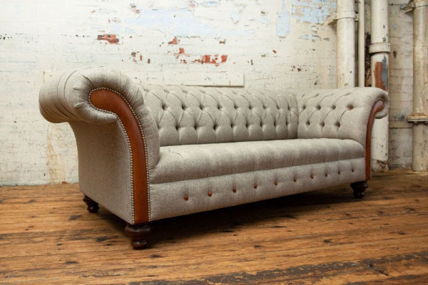 Chesterfield 3-zits klassieke luxe barok rococo bank sofa textiel bank