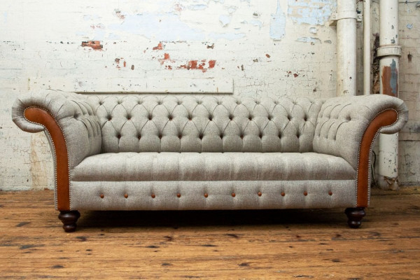 Chesterfield 3-zits klassieke luxe barok rococo bank sofa textiel bank