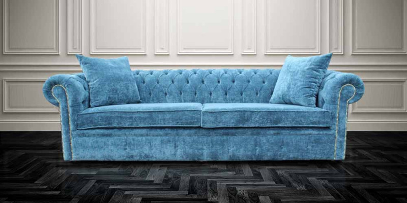 Klassieke woonkamerbank - Blauwe Chesterfield stoffen bank 3-zitter jvmoebel ®