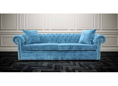 Klassieke woonkamerbank - Blauwe Chesterfield stoffen bank 3-zitter jvmoebel ®