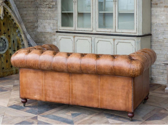 Mannenclubbank Chesterfield Sofa Lederen Bekleding 2-zits Bruin NIEUW jvmoebel ®