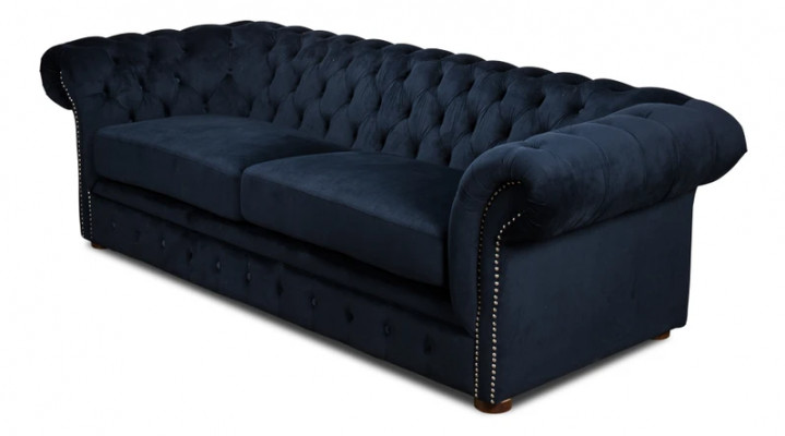 Klassieke woonkamerbank - Blauwe Chesterfield stoffen 3-zitsbank jvmoebel ®