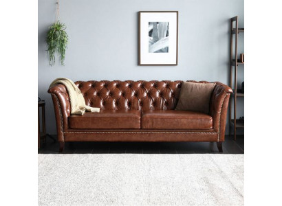 Chesterfield Leren Gestoffeerd Design Bank Luxe Sofa Klassieke Bank 2-Zits Nieuw