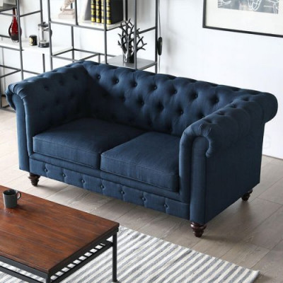 Engelse stijl meubels Chesterfield tweezitsbank roze bont geel blauw sofa