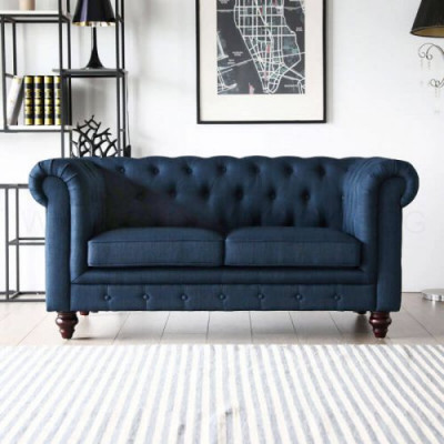 Engelse stijl meubels Chesterfield tweezitsbank roze bont geel blauw sofa