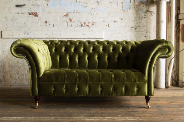 Klassieke Sofa 2 Zits Chesterfield Bank Stof Fluweel Kristallen Groen Fluweel Nieuw