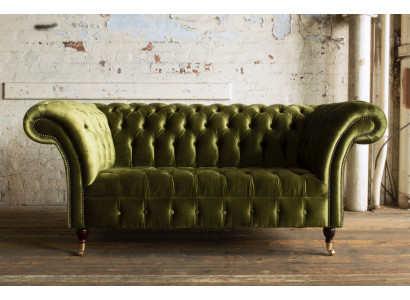 Klassieke Sofa 2 Zits Chesterfield Bank Stof Fluweel Kristallen Groen Fluweel Nieuw