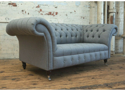 Chesterfield Original Sofa JVMoebel Textiel Bankstof Grijs 185cm Bank Banken