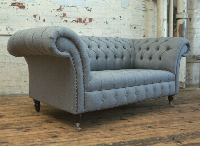 Chesterfield Original Sofa JVMoebel Textiel Bankstof Grijs 185cm Bank Banken