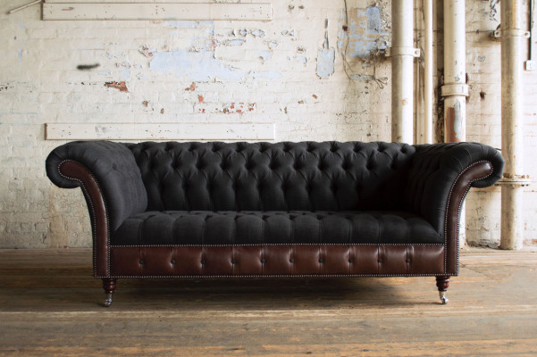 Chesterfield Originele Bank JVMoebel Bank Textiel Banken Sofa's Stof Zwart Nieuw