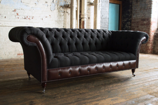 Chesterfield Originele Bank JVMoebel Bank Textiel Banken Sofa's Stof Zwart Nieuw