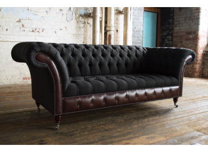 Chesterfield Originele Bank JVMoebel Bank Textiel Banken Sofa's Stof Zwart Nieuw