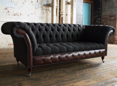 Chesterfield Originele Bank JVMoebel Bank Textiel Banken Sofa's Stof Zwart Nieuw