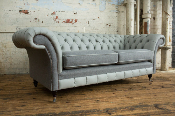 Chesterfield Sofa 3-zitsbank Banken Sofa's Woonkamer Design Bank Grijs Nieuw