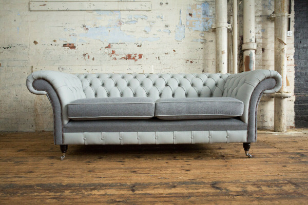 Chesterfield Sofa 3-zitsbank Banken Sofa's Woonkamer Design Bank Grijs Nieuw
