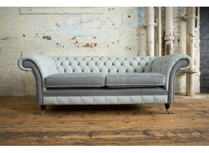 Chesterfield Sofa 3-zitsbank Banken Sofa's Woonkamer Design Bank Grijs Nieuw