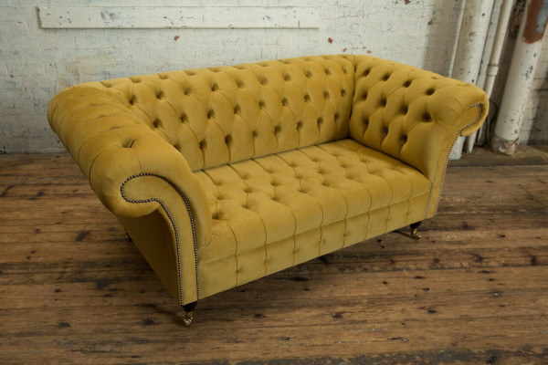 Chesterfield bank 2-zits designer gestoffeerde bankstel gele fluweel nieuw