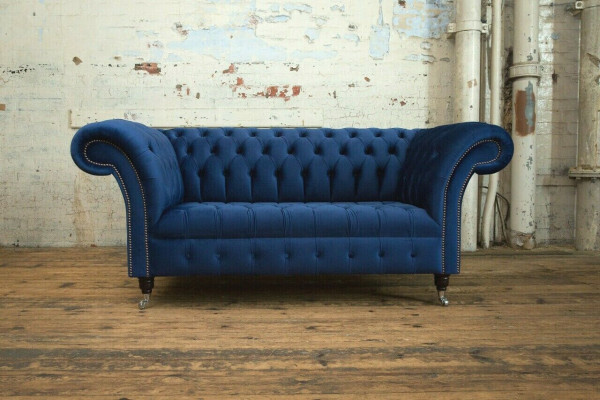 Klassieke Chesterfield bank blauw bekleding set 2-zits banken sofa 185cm