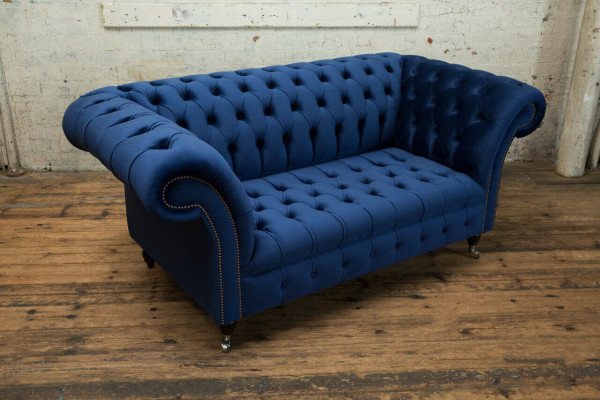 Klassieke Chesterfield bank blauw bekleding set 2-zits banken sofa 185cm