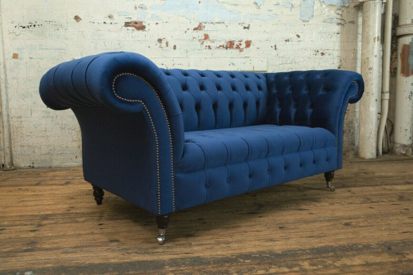 Klassieke Chesterfield bank blauw bekleding set 2-zits banken sofa 185cm
