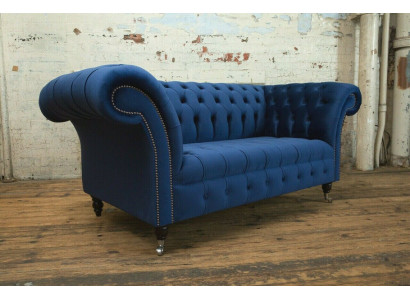 Klassieke Chesterfield bank blauw bekleding set 2-zits banken sofa 185cm