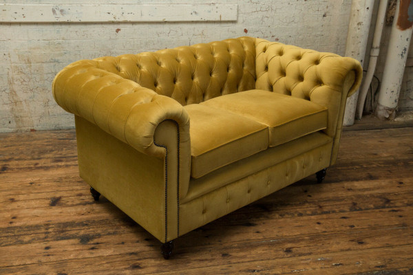 Chesterfield Sofa 2 zit plaatsen gestoffeerde banken bank driezitter geel sofa's fluweel nieuw