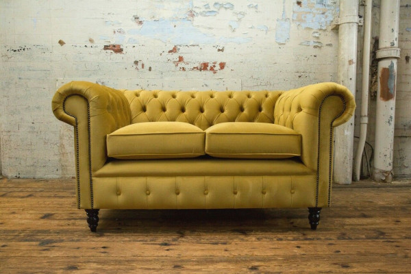 Chesterfield Sofa 2 zit plaatsen gestoffeerde banken bank driezitter geel sofa's fluweel nieuw