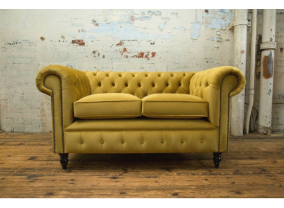 Chesterfield Sofa 2 zit plaatsen gestoffeerde banken bank driezitter geel sofa's fluweel nieuw