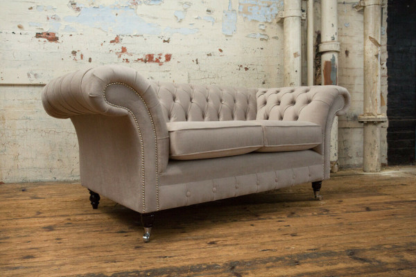 Chesterfield Sofa 2-zitsbank Stoffen Designer Banken Sofa's Set Beige Fluweel