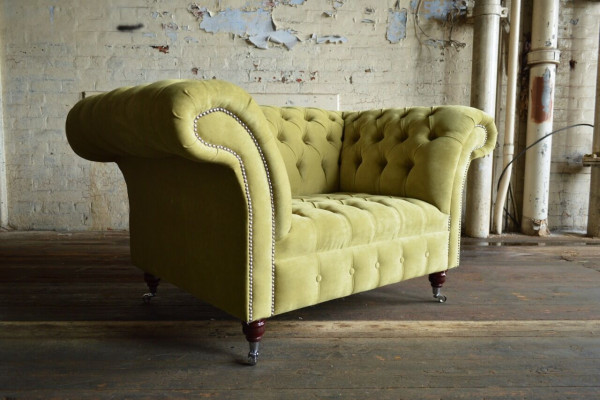 Chesterfield Design Stoffbank Fauteuil 1,5-zitter Gestoffeerde Sofa's Lounge Fluweel Groen