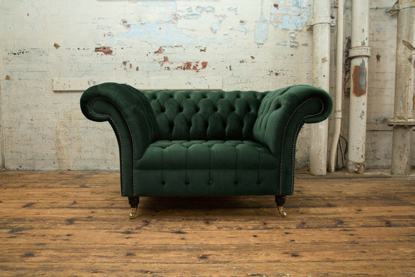 Chesterfield Design Stof Bank Fauteuil 1,5-zits Beklede Sofa's Lounge Groen Fluweel