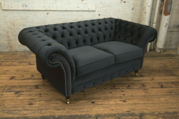Chesterfield Original Bank JVMöbel Textiele Banken Zetels Stof Grijs 185cm Bank