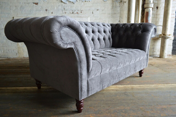 Chesterfield Bank 2-zitsbank Banken Couches Woonkamer Design Bank Grijs Nieuw
