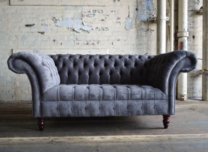 Chesterfield Bank 2-zitsbank Banken Couches Woonkamer Design Bank Grijs Nieuw