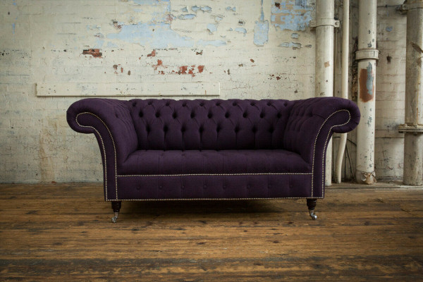 Klassieke Chesterfield bank 3-zits sofa bank fluweel leer paars design bekleding