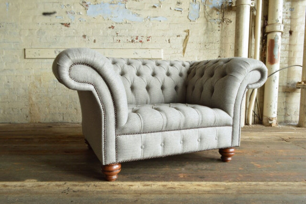 Chesterfield Design Stoffbank Fauteuil 1,5 zits Gestoffeerde Sofa Lounge Grijs Fluweel