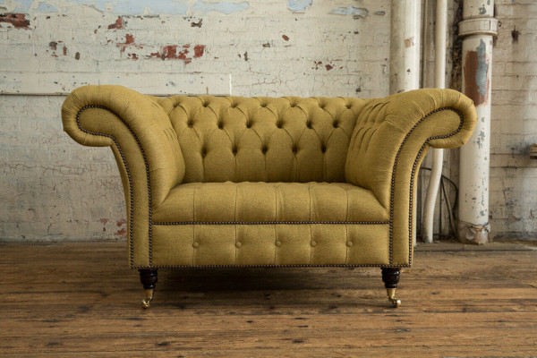 Fauteuil Bank Bekleding Sofa Textiel Chesterfield Banken 1,5-Zits Eenzitter Geel