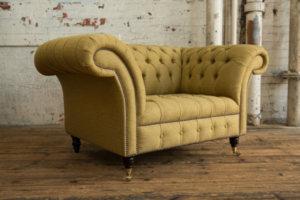 Fauteuil Bank Bekleding Sofa Textiel Chesterfield Banken 1,5-Zits Eenzitter Geel